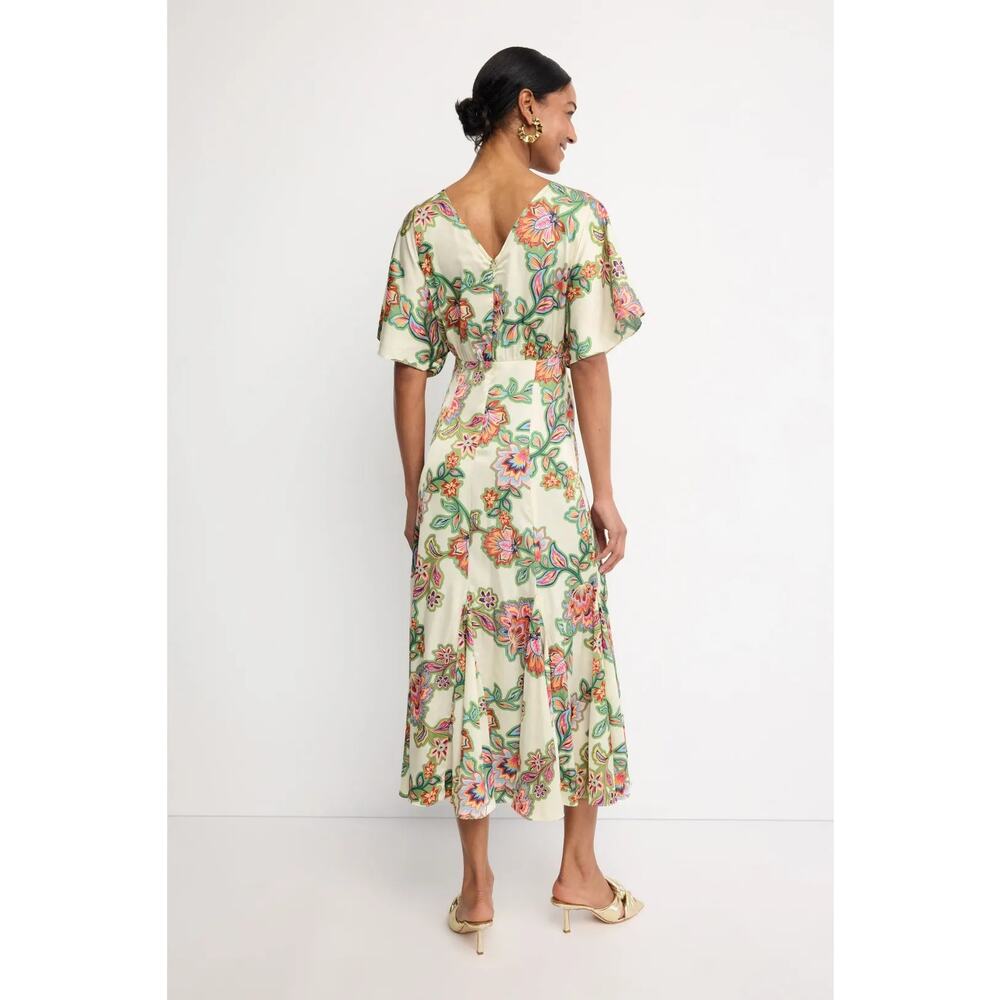 MISA Irena Dress Short Sleeve Cutout Midi Floral Lattice Cream S - Picture 2 of 13